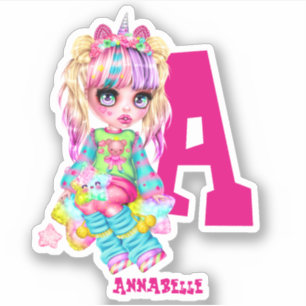 Meisjes Mooie Eenhoorn Persoonlijke Naam Initiaal Sticker