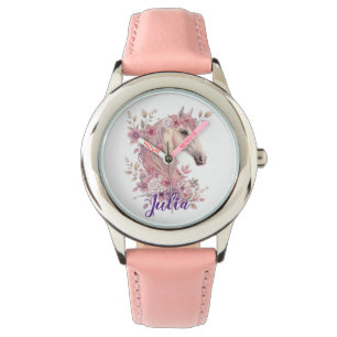 Meisjes Mooie Paardjes Pastel Bloemen Paard Horloge