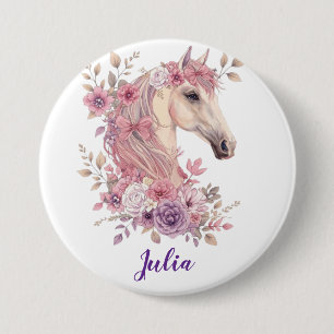 Meisjes Mooie Paardjes Pastel Bloemen Paard Ronde Button 7,6 Cm