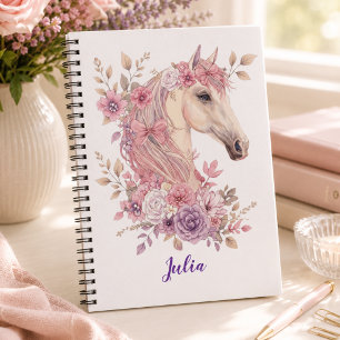 Meisjes Mooie Pony Roze Paars Bloemmotief Persoonl Notitieboek