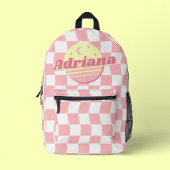Meisjes Naam Groovy Roze Wit Wavy Checkerboard Bedrukte Rugzak