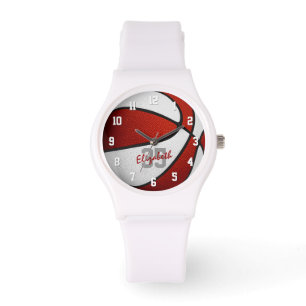 meisjes naam jersey nummer rode witte basketbal horloge