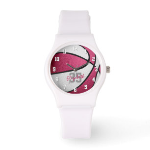 meisjes naam jersey nummer roze wit basketbal horloge