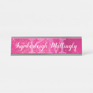 Meisjes naam monogram voor Hot Pink Glam Diamond Bureau Naambordje