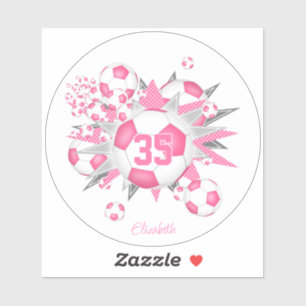 Meisjes naam op roze wit voetbal blowout sticker