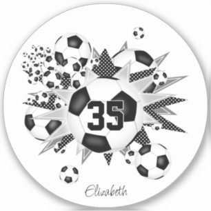 Meisjes naam op zwart wit voetbal blowout sticker
