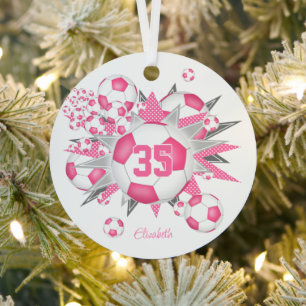 meisjes naam voetbal blowout roze metalen ornament