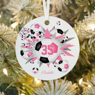 meisjes naam voetbal blowout roze zwart metalen ornament