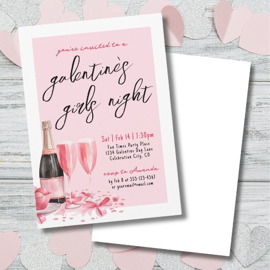 Meisjes Nacht Roze Champagne Galentine's Day Kaart