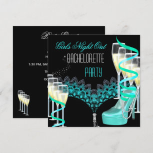 Meisjes Nacht Uit Teal Blauwe Champagne Kaart