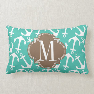 Meisjes Nautical Anchors Turquoise brown personali Kussen