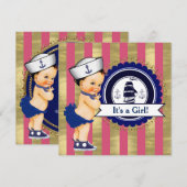 Meisjes Nautisch Baby shower Kaart (Voorkant / Achterkant)