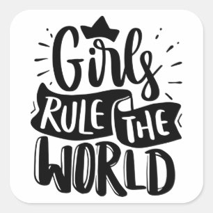 meisjes nemen de wereldsticker over vierkante sticker