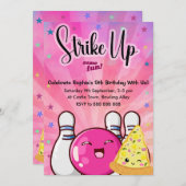 Meisjes Neon Roze Bowling Tie Dye Feest Kaart (Voorkant / Achterkant)