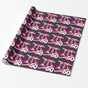 Meisjes noemen 50e verjaardagfoto roze zwarte omlo cadeaupapier