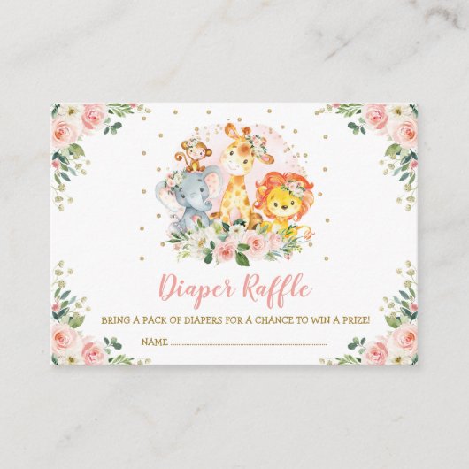 Meisjes Oerwoud Safari Wilde Dieren Luier Raffle Informatiekaartje (Voorkant)