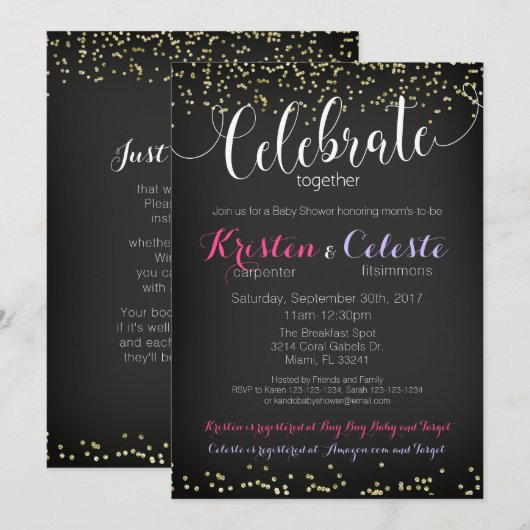 Meisjes of Jongen Baby shower Uitnodiging gecombin (Voorkant / Achterkant)