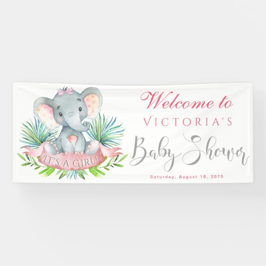Meisjes Olifant Baby shower Banners (Horizontaal)