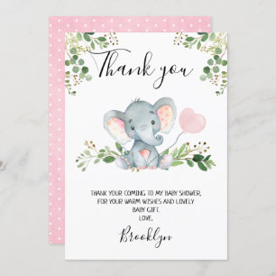 Meisjes olifant Baby shower Hartelijk dank Kaart