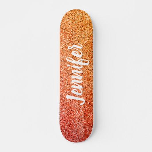 Meisjes Oranje Glitter Gepersonaliseerde Kinderen Skateboard (Voorkant)