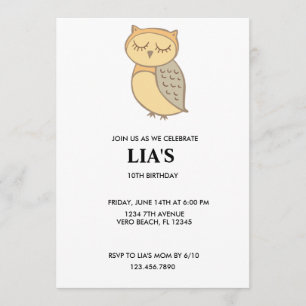 Meisjes Owl Birthday Party Invitation. Kaart