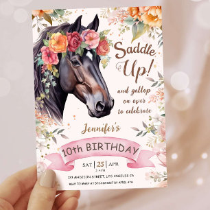 Meisjes Paard 10e Verjaardag Roze Cowgirl Saddle U Kaart
