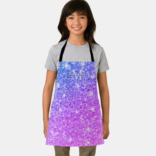 Meisjes Paars en Roze Glitter Monogram Naam Apr Schort (Insitu)