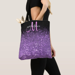 Meisjes Paars en zwart glitter Sparkle Monogram Draagtas