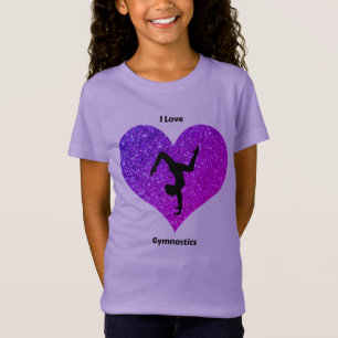 Meisjes Paars I Love Gymnastics Glitter Heart T-shirt