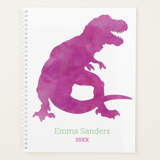 Meisjes Paars Roze Dinosaur Waterverf T-Rex Kinder Planner (Voorkant)