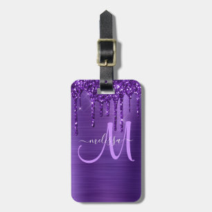 Meisjes Paars uitstrijken Glitter Brush Metal Mono Bagagelabel