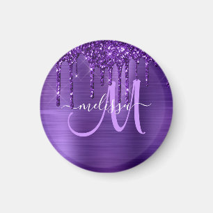 Meisjes Paars uitstrijken Glitter Brush Metal Mono Magneet