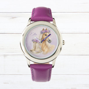 Meisjes Paarse Bloem Paard Horloge