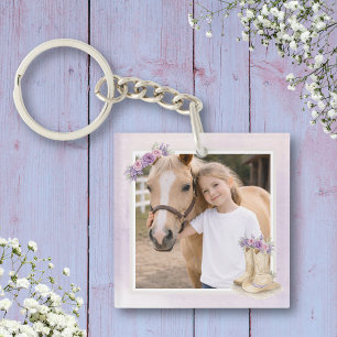 Meisjes Paarse Bloemige Paard Sleutelhanger