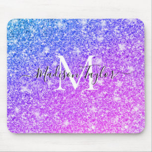 Meisjes Paarse en Roze Glitter Monogram Naam Muismat