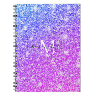 Meisjes Paarse en Roze Glitter Monogram Naam Notitieboek