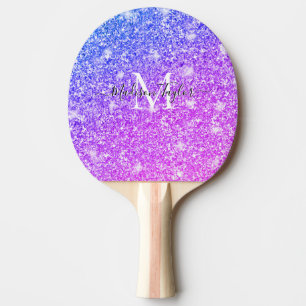 Meisjes Paarse en Roze Glitter Monogram Naam Tafeltennisbatje
