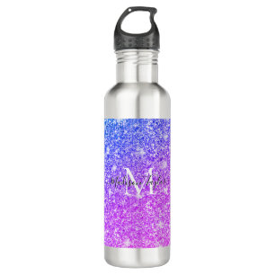 Meisjes Paarse en Roze Glitter Monogram Naam Waterfles