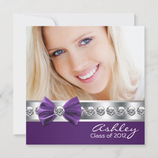 Meisjes Paarse Foto Graudation Aankondigingen (Voorkant)