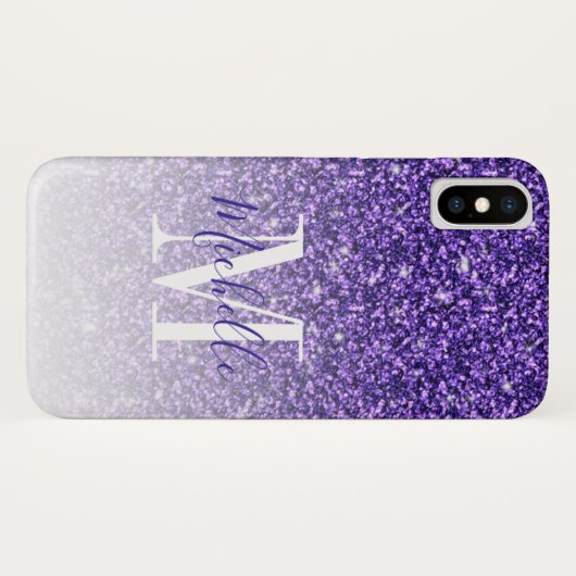 Meisjes Paarse Glitter Sparkles Monogram Case-Mate iPhone Case (Achterkant (horizontaal))