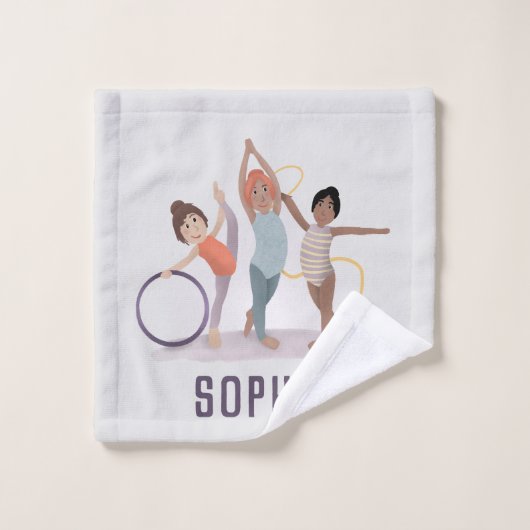 Meisjes Paarse Gymnastiek Patroon Monogram Kinder Bad Handdoek (Wasdoekje)