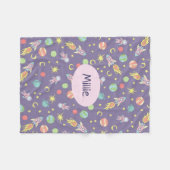 Meisjes Paarse Rocket Ship Space Pattern Fleece Deken (Voorkant (Horizontaal))