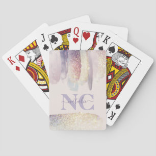 Meisjes paarse roze glitter sparkle initiaal name pokerkaarten