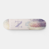 Meisjes paarse roze glitter sparkle initiaal name skateboard (Horizontaal)