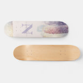 Meisjes paarse roze glitter sparkle initiaal name skateboard (Horizontaal)