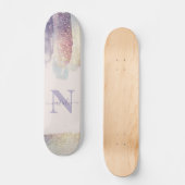 Meisjes paarse roze glitter sparkle initiaal name skateboard (Voorkant)