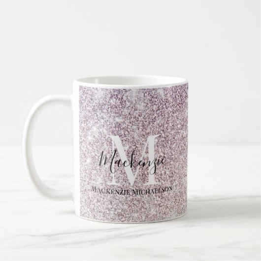 Meisjes Paarse roze Ombre Glitter Monogram Naam Koffiemok (Links)