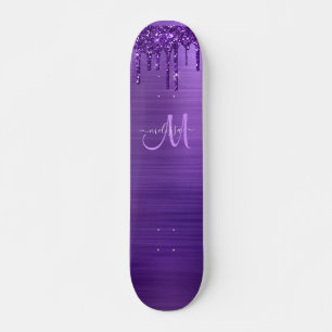 Meisjes Paarse Sterven Glitter Monogram Naam Skateboard