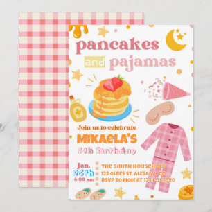 Meisjes Pannenkoeken en Pyjama Verjaardag Uitnodig Kaart