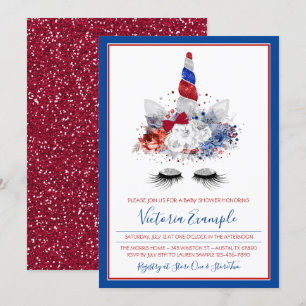 Meisjes Patriottische Eenhoorn Baby shower Kaart